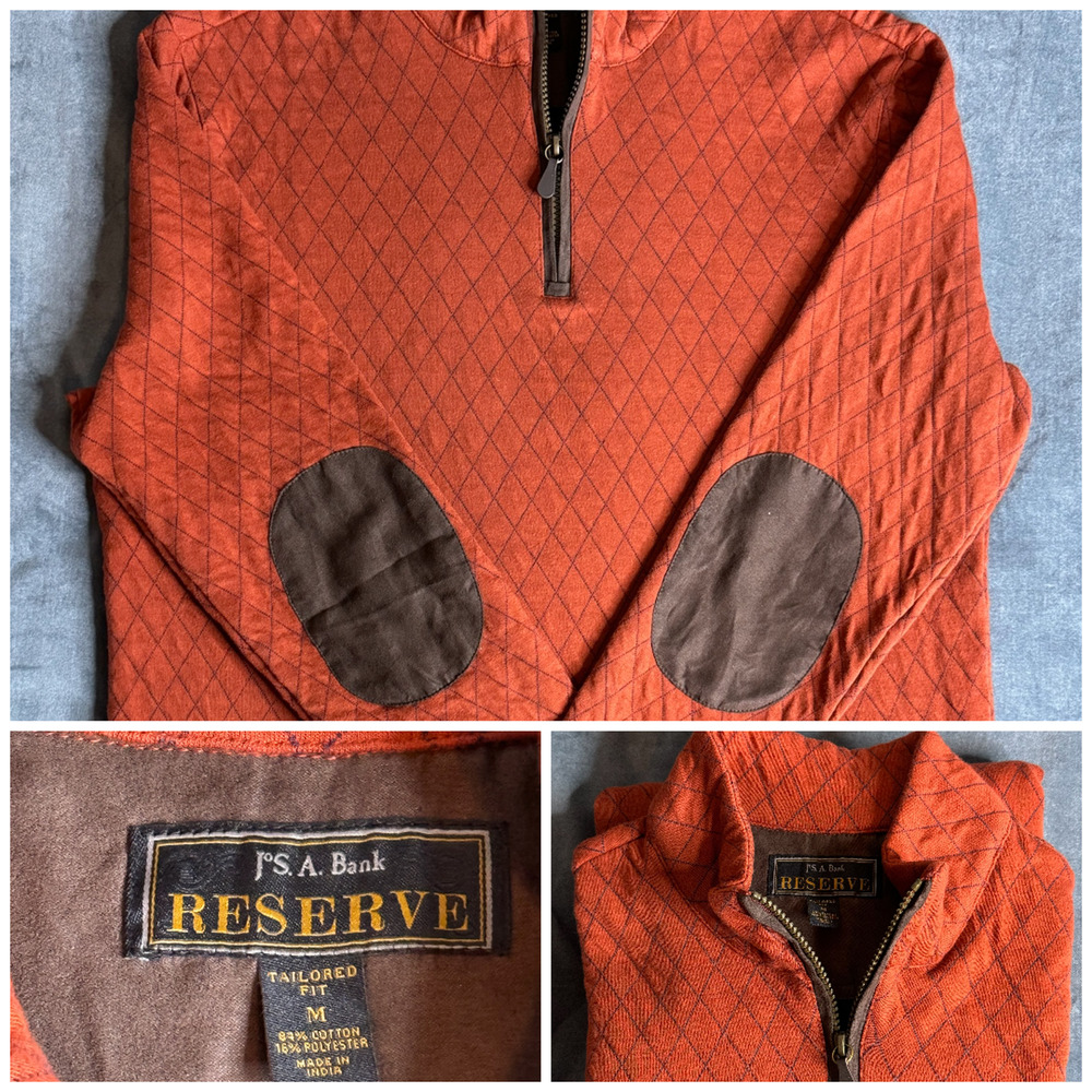 Jos A. Bank Reserve Quilted Quarter Zip Pullover Cotton Burnt Orange Size M